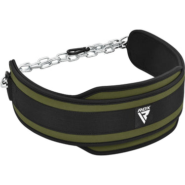 RDX T7 Elite Weight Training Dipping Belt With Chain#color_army-green