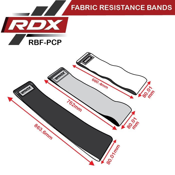 RDX CF Heavy-Duty Fabric Resistance Training Bands for Fitness Size Chart