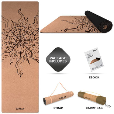 RDX D2 4-in-1 6mm Cork Yoga Mat Set