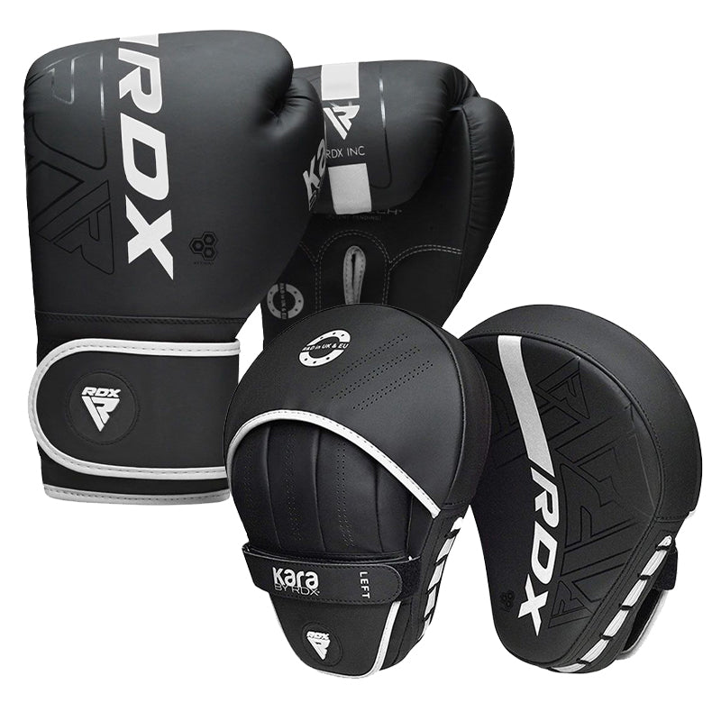 RDX F6 KARA Boxing Gloves & Focus Pads-White#color_white