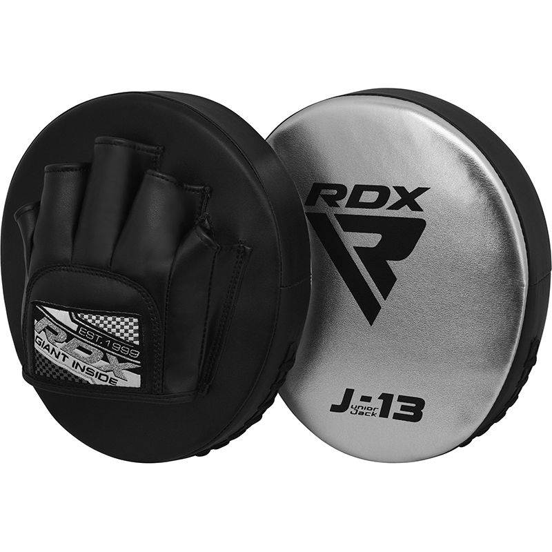 RDX J13 Kids Boxing Gloves 8oz & Focus Mitts Set Silver/Black