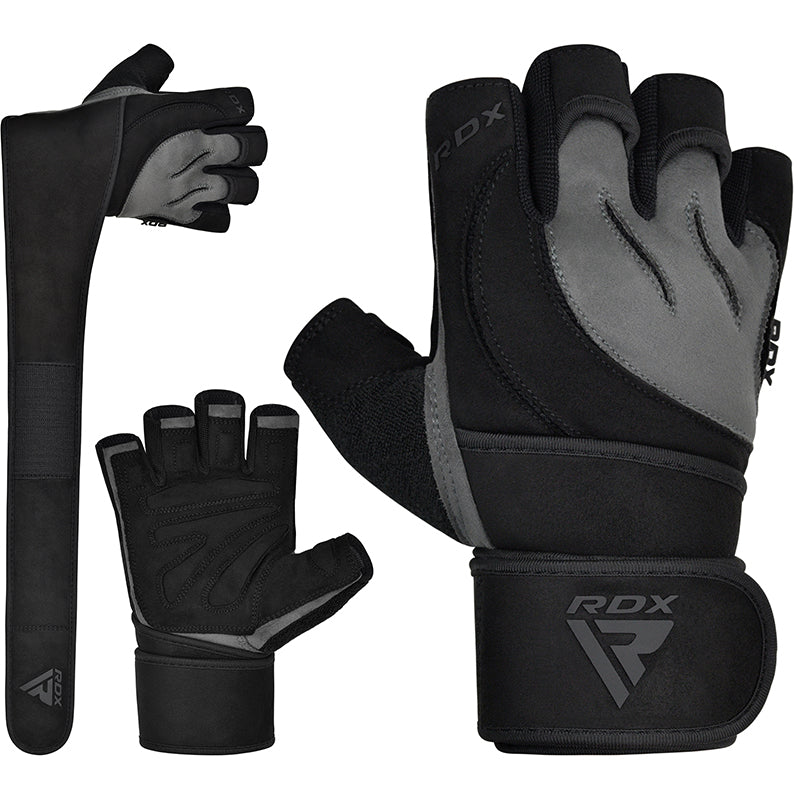 RDX L4 Open Finger Weightlifting Gym Gloves#color_grey