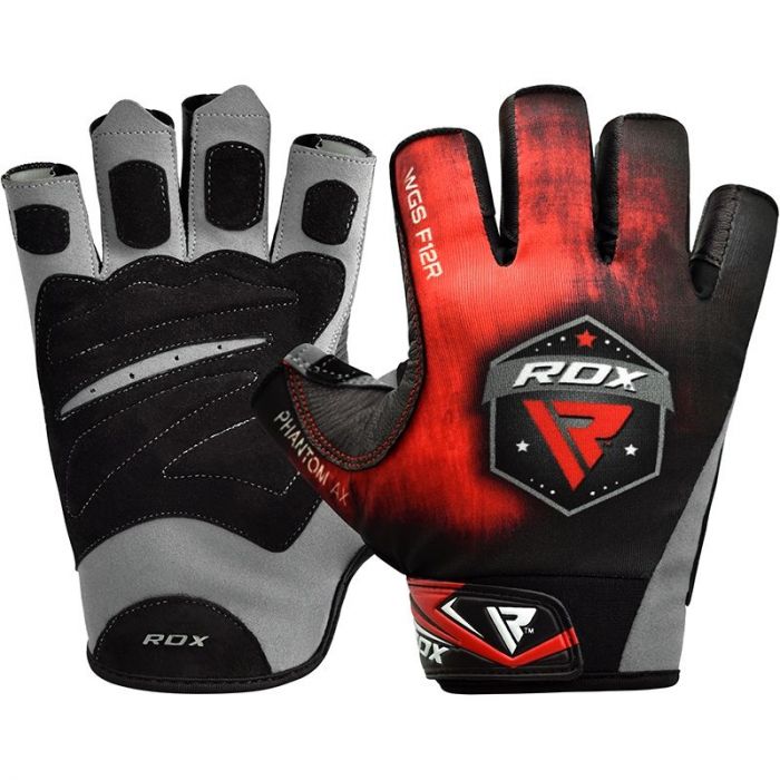 RDX F12 Gym Gloves & Wrist Cuff Hook Straps Weightlifting#color_red