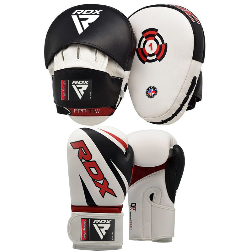 RDX  black white training boxing gloves with focus pads