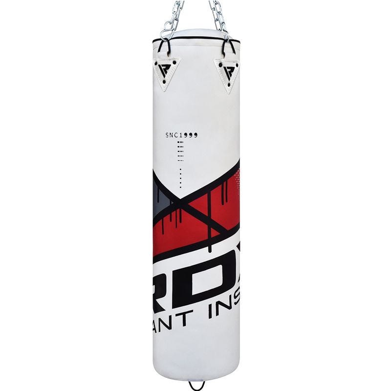 RDX F7 4ft / 5ft 3-in-1 Ego Punch Bag with Gloves White / Red Set