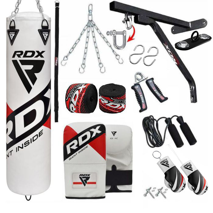 RDX F10 14PC 4ft/5ft Punch Bag with Bag Mitts Home Gym Set-Unfilled-5 ft-14PC