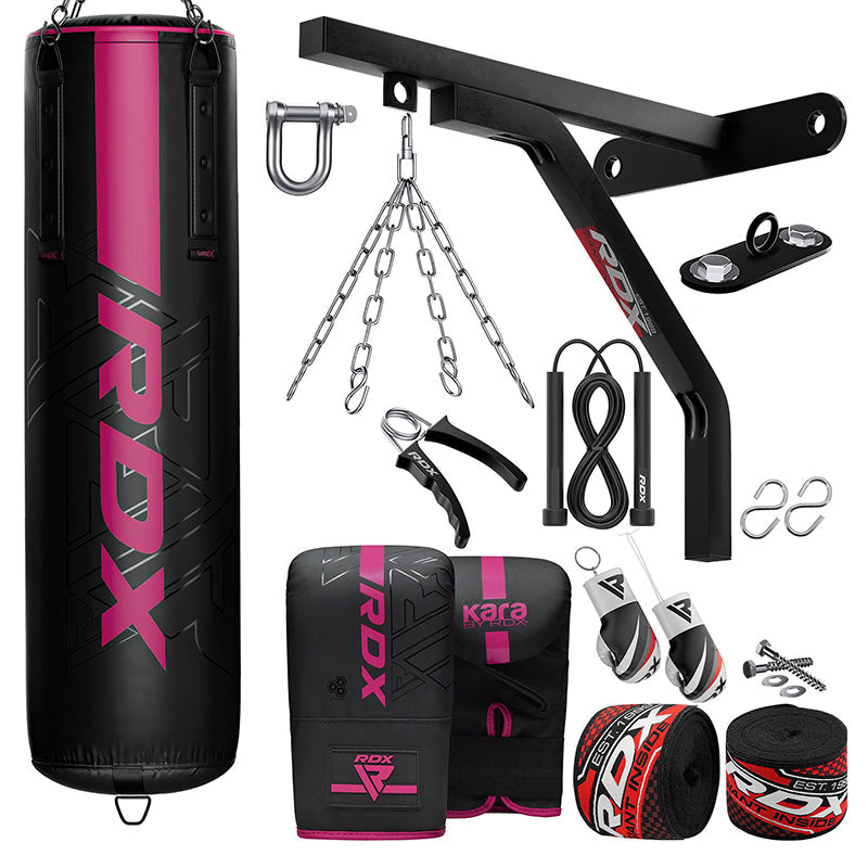 RDX F6 KARA 17pc 4ft/5ft Punch Bag with Bag Gloves Home Gym Set-Golden-Unfilled-5 ft#color_pink