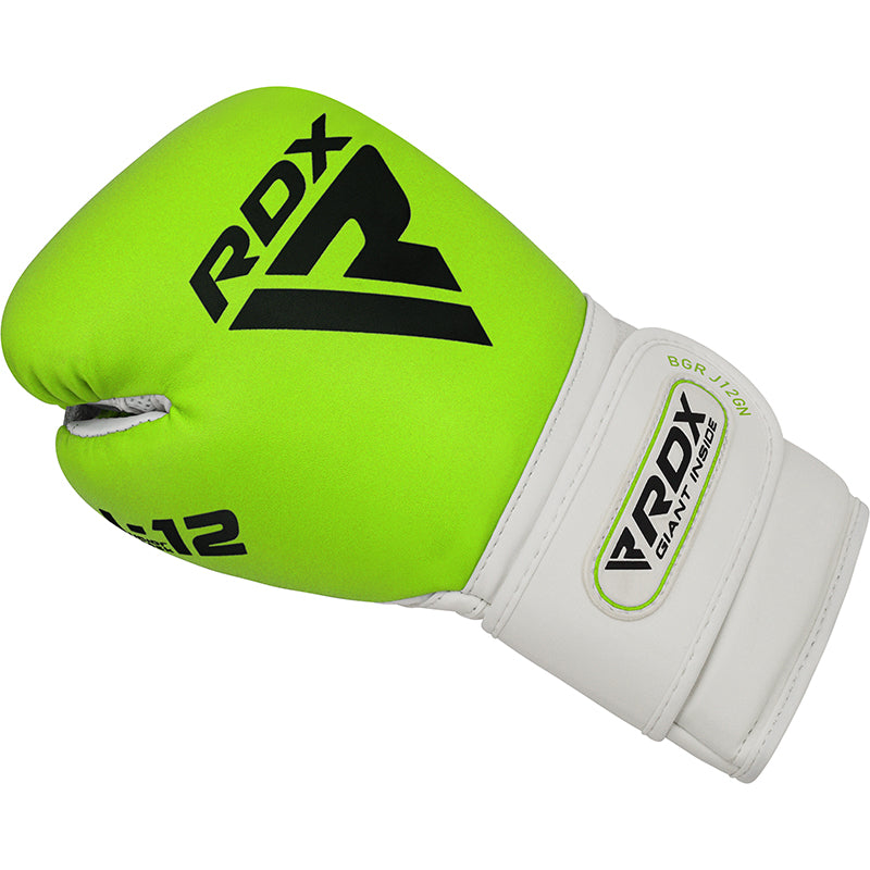 RDX J12 Kids Training Boxing Gloves PU Leather for Youngsters 6oz Green#color_green