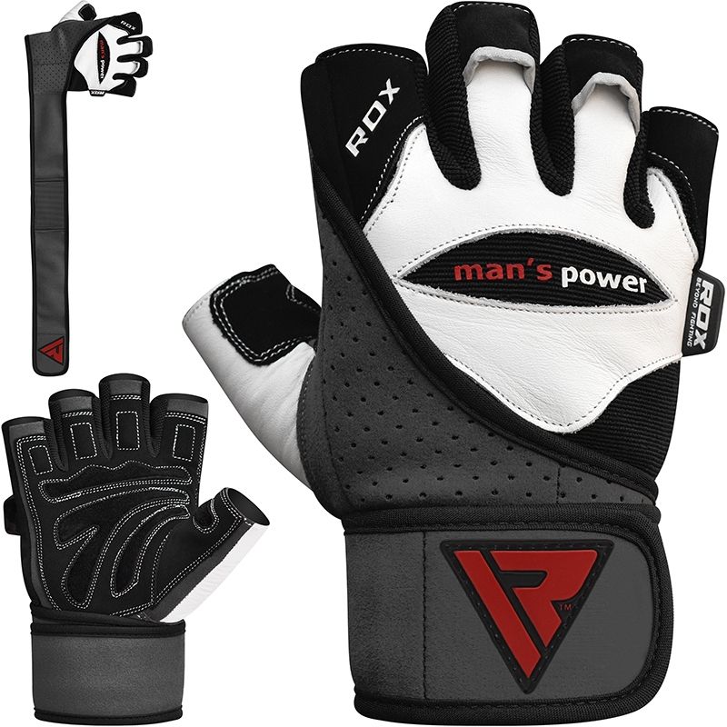 RDX L1 Medium White Leather Gym Gloves 