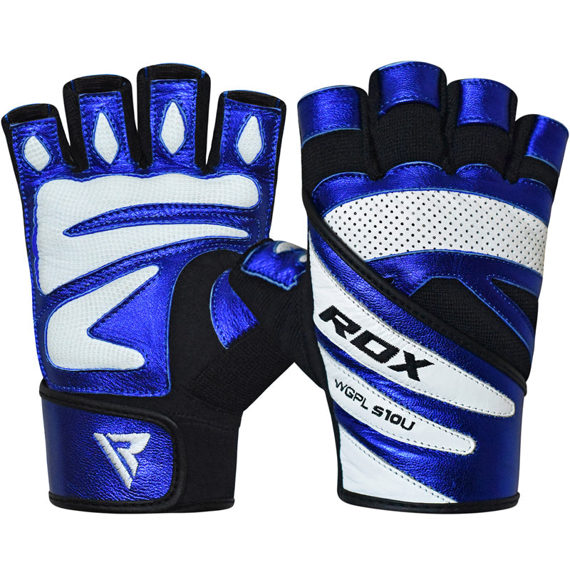 RDX S10 Extra Large Blue Leather Weight lifting gloves 
