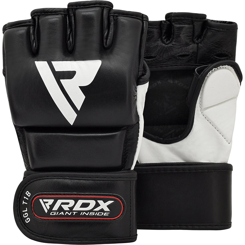 RDX T1 Leather MMA Fighting Gloves Black
