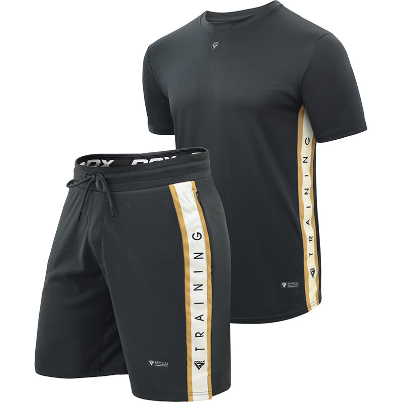 RDX T17 Aura Medium Black MMA shorts & T shirts Bundle