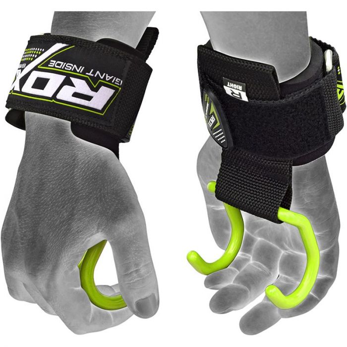 RDX F12 Gym Gloves & Wrist Cuff Hook Straps Weightlifting#color_green
