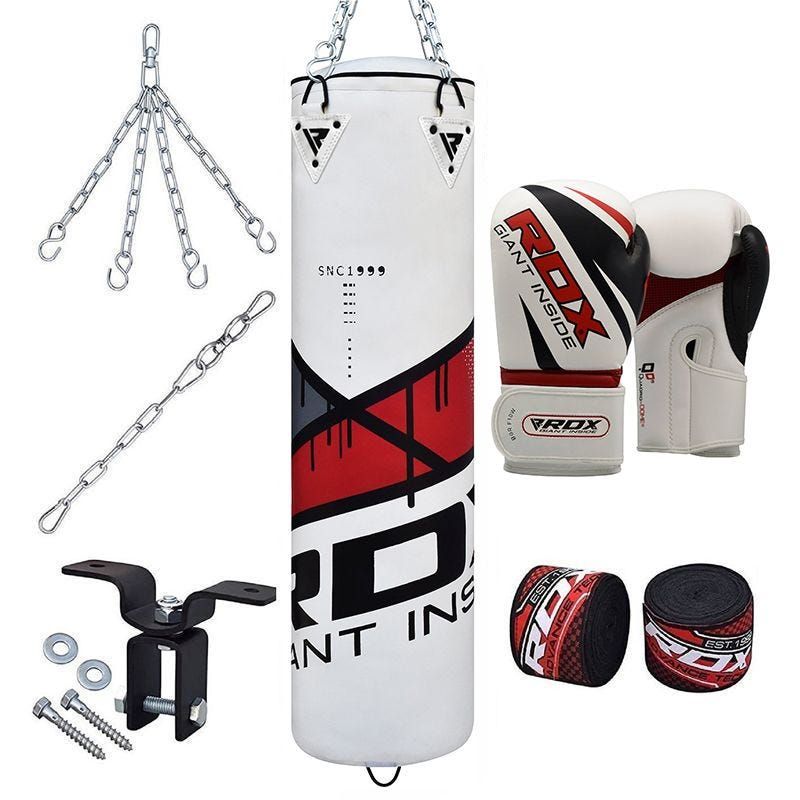 RDX F7 Ego Red 4ft Filled 8pc Punch Bag with 16oz Boxing Gloves