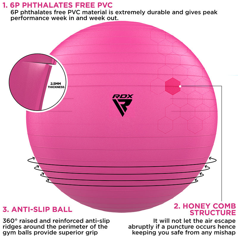 RDX B1 Inflatable Anti-Slip Yoga Ball with Portable Foot Air Pump#color_pink